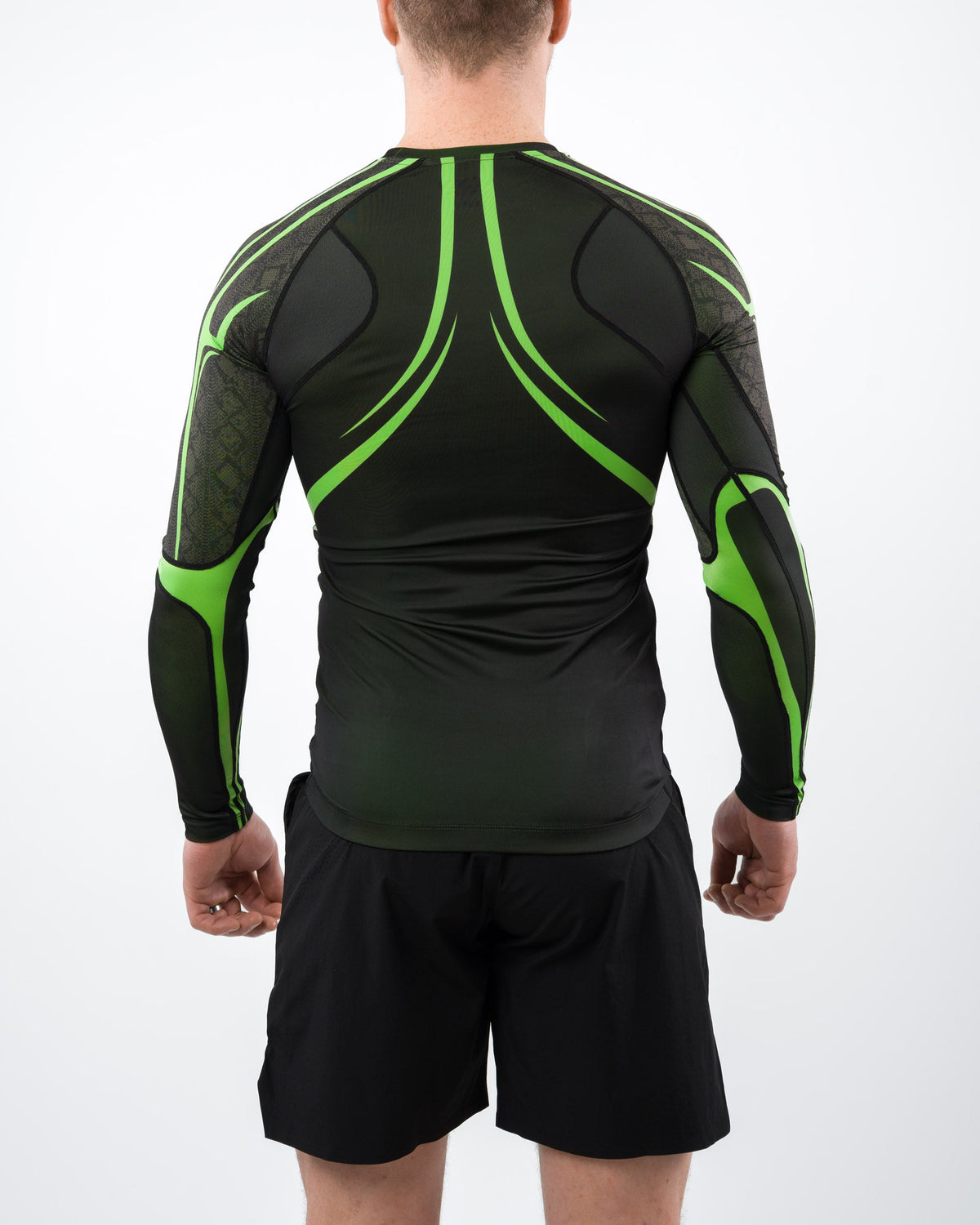 Evolution Long Sleeve Rashguard in Black & Green for BJJ